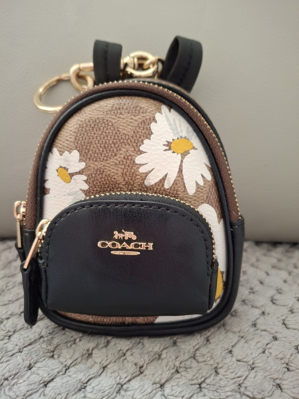 Coach Daisy Print Mini Backpack Keychain - Black & Brown